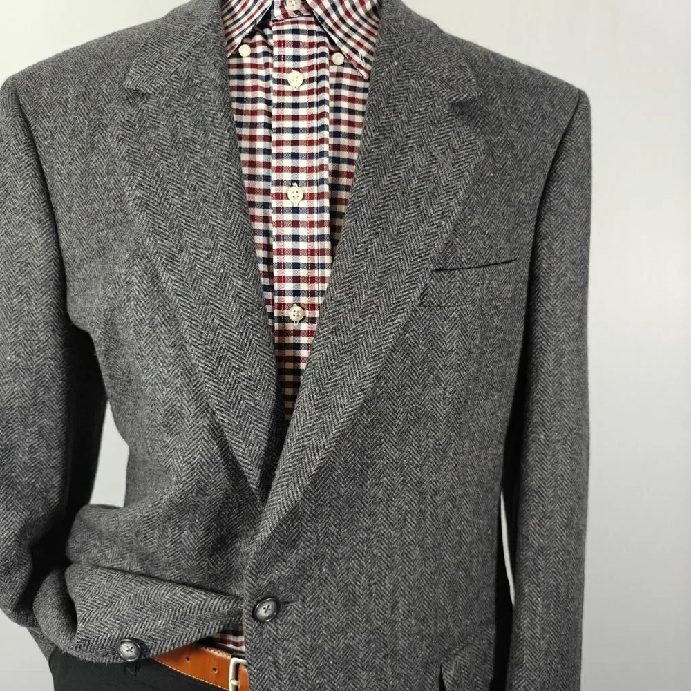 John Alexander‎ Hart Marx Men's Tweed Sport Coat Two Button Gray Herringbone 44L